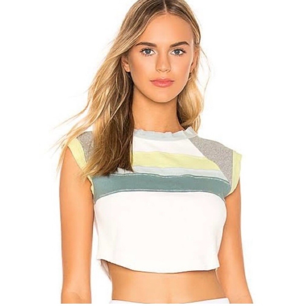 Free People Movement Surfside Rosa Surfer T Stripe Crop Top Cap Sleeve Top, S